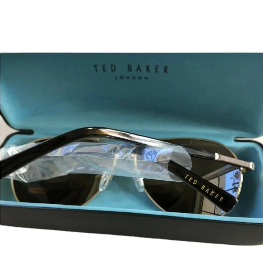 $140 Ted Baker Aviator Sunglasses Gold Frame Brown Lens w Case 62-13-140 mm